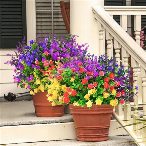 9 Bundles Artificial Flowers for Outdoors, Colorful Outdoor Artificial Flowers - Picture 1 of 7